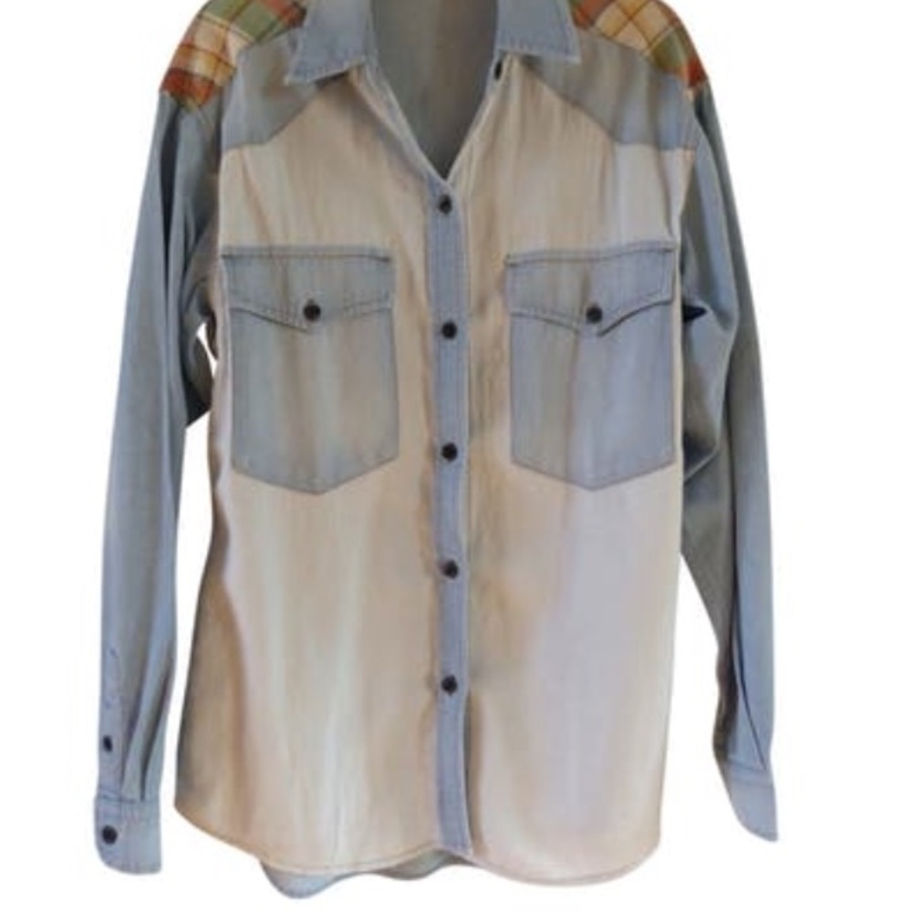 Isabel Marant Etoile Patchwork Denim Plaid Shirt - image 4